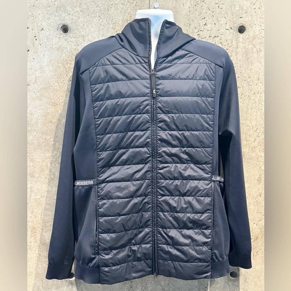 NWOT. J. Lindeberg Navy Kenny Hybrid Hooded Golf Jacket
